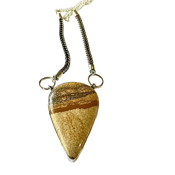Natural Picture Jasper Gemstone in a 925 Stamped Silver Overlay Necklace - Picture 5 of 9